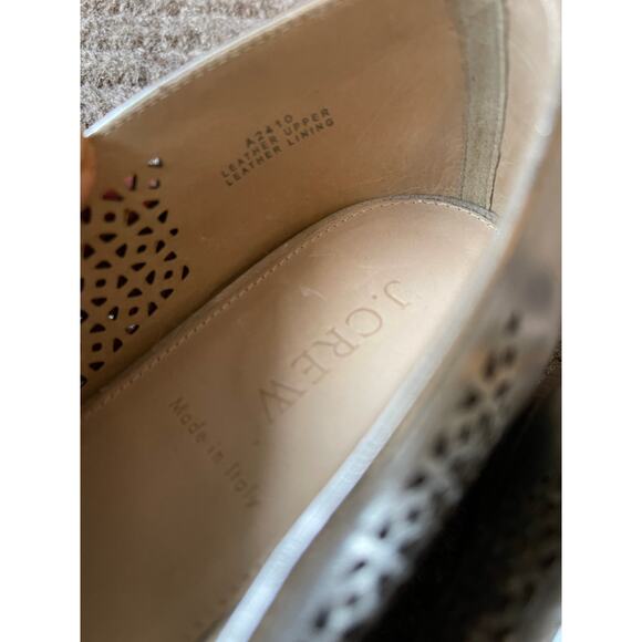 J Crew 9.5 Silver Metallic Lasercut Italian LEATHER Ballet Flats Slip On Loafers - Picture 7 of 10